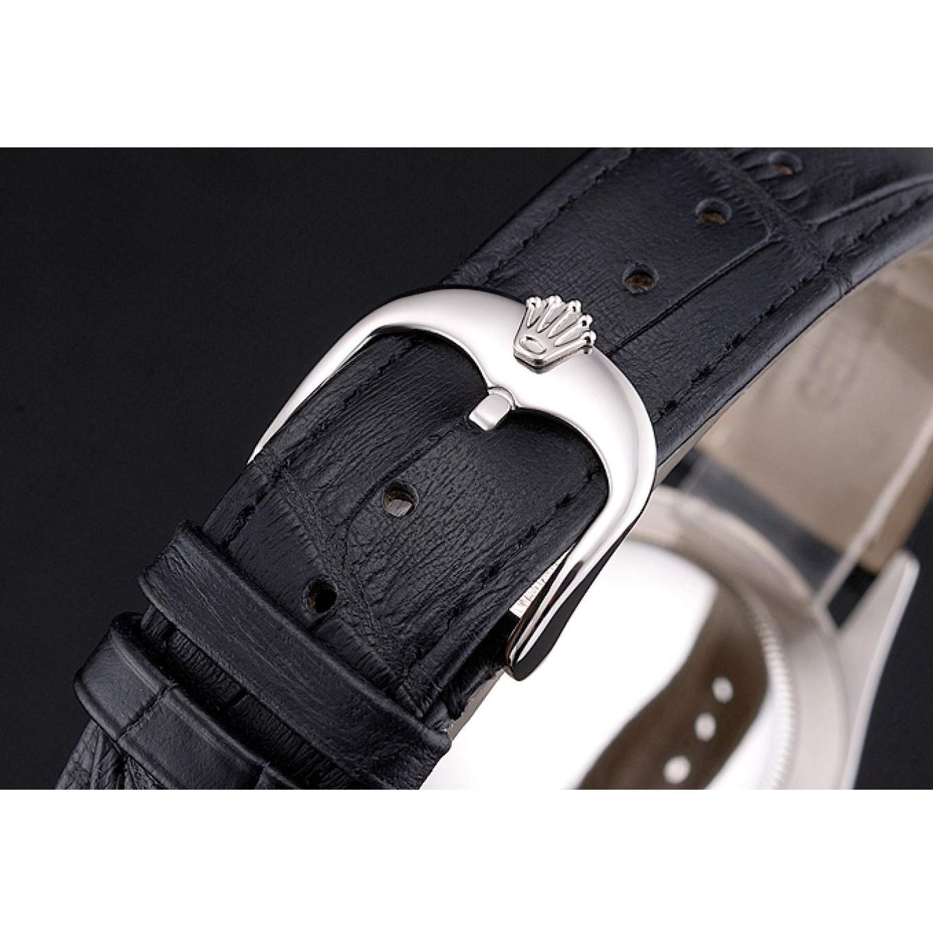 Aaa replica watch Datejust Strap Leather Case Stainless Swiss Rolex Dial Steel Black White 0801